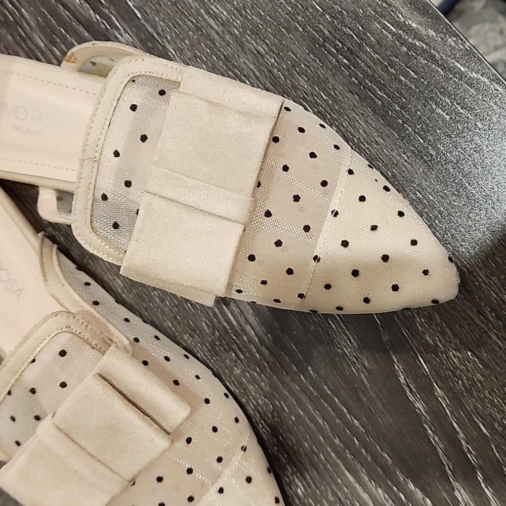 Vivo Rosa Sheer Polka Dot Pointed Toe Bow Mule Slip On Sandals - Picture 2 of 8